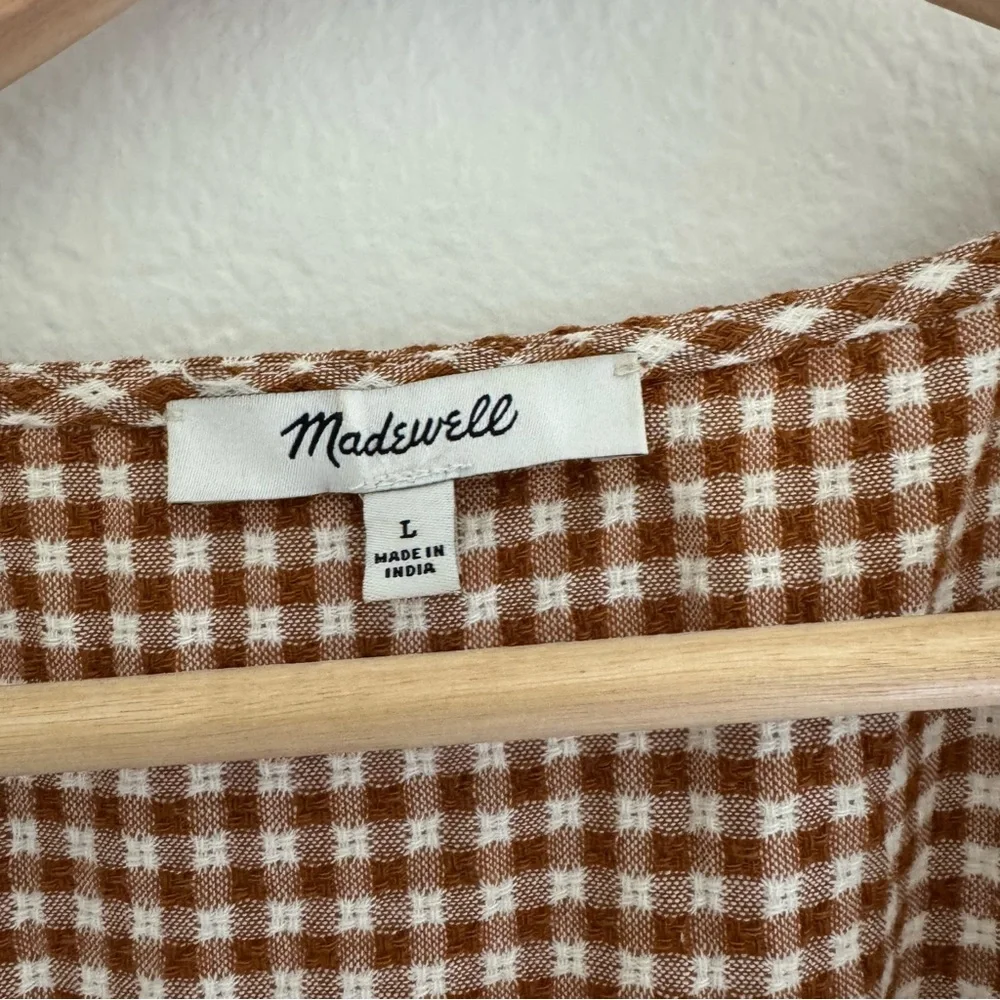 Madewell Brown Gingham puff sleeve Wrap Dress - Picture 6 of 8